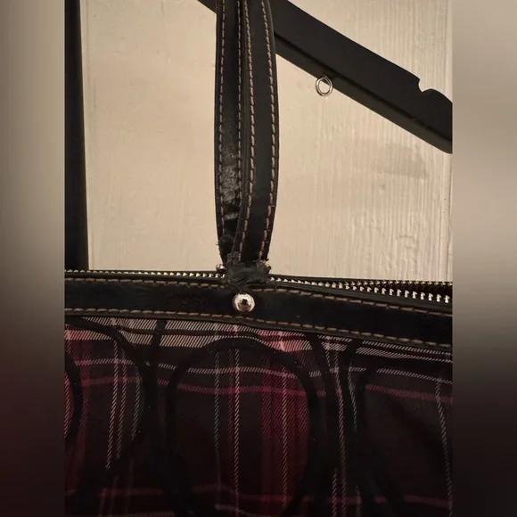 COACH Plaid Tote with Black Medallion - Black, Pink, Gray - Picture 8 of 12